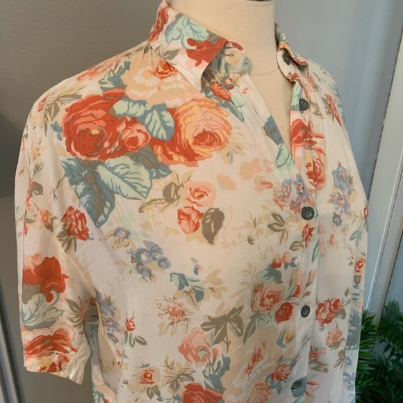Vintage 90s Y2K Floral Button up Blouse M oversized lightweight coastal cowgirl - Picture 10 of 14